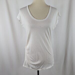 Standard James Perse White T-Shirt Side Ruching Classic Scoop Neck Womens Sz 2